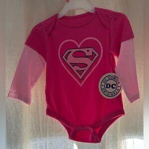 DC Supergirl Heart Logo Pink Layered-Sleeve Baby Bodysuit